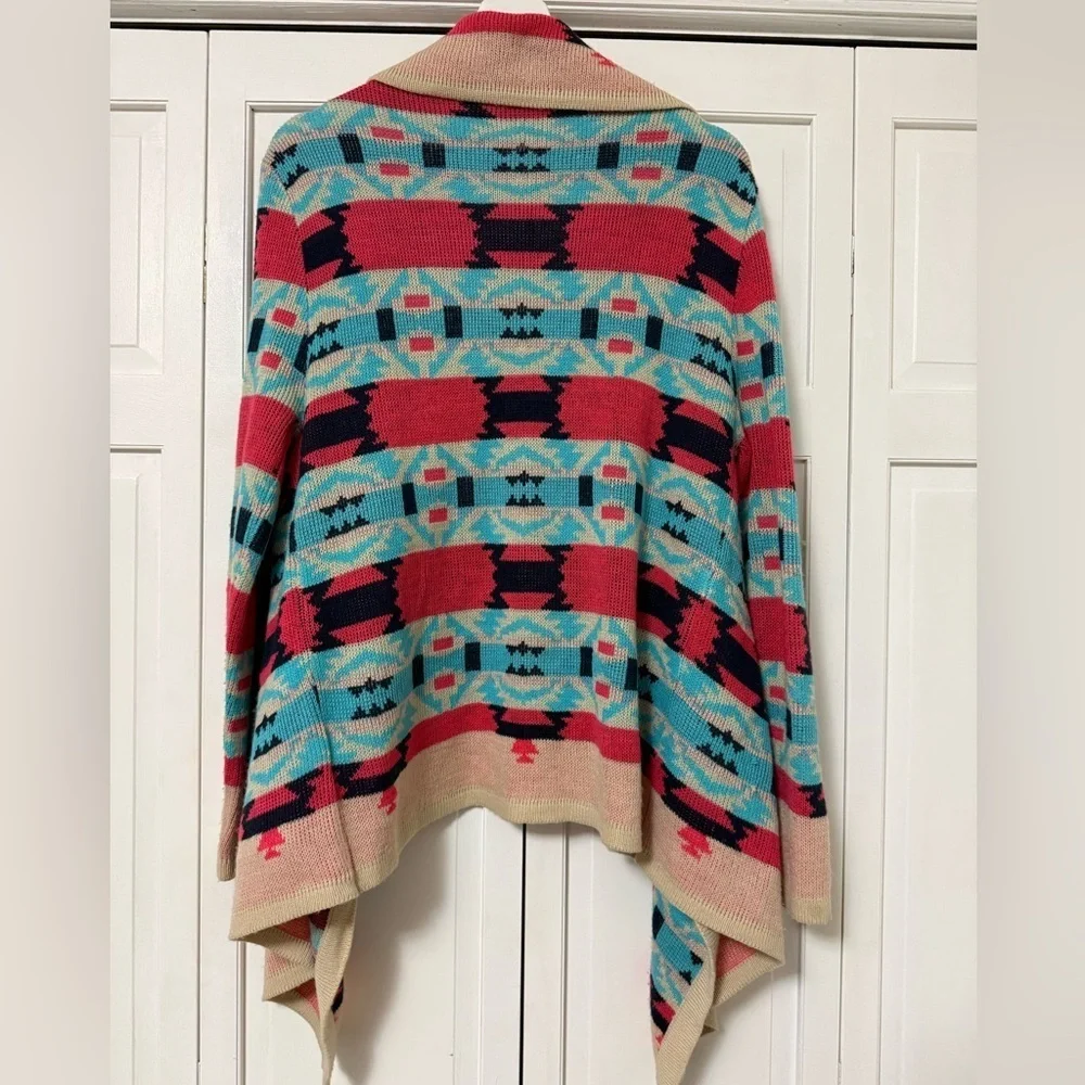 B Sharp Aztec Asymmetrical Hem Open Front Cardigan Mohair Blend Western Country